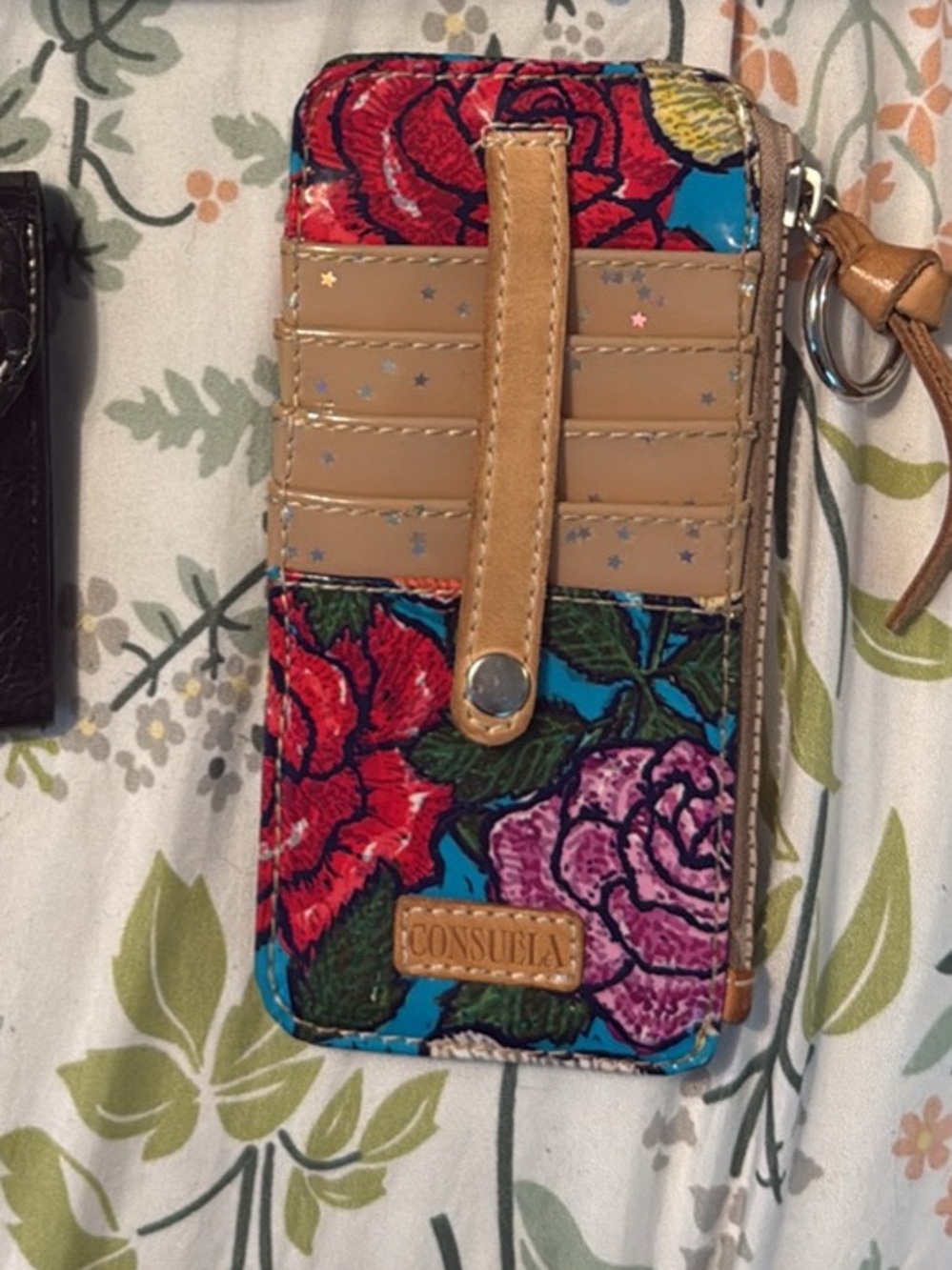 Consuela Floral Card Pocket Wallet in Multi and Tan Trim
